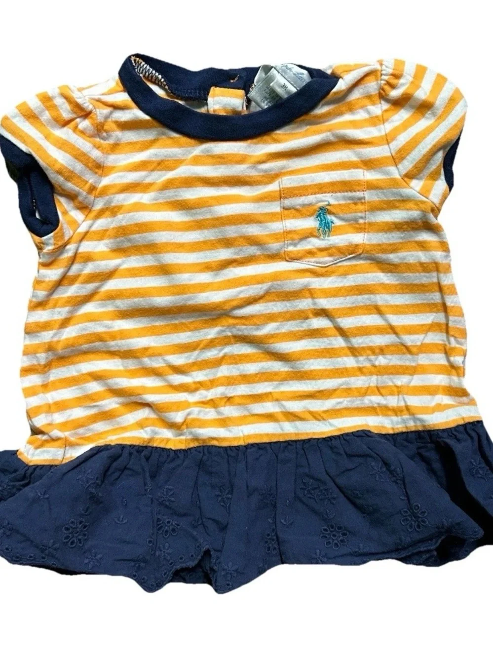 Baby Girl Ralph Lauren Orange White Striped Dress Blue Bottom Size 0-3 Months